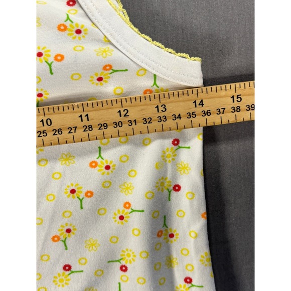Strawberry Kids Size 12 White Floral Print Tank Top Yellow Trim Y2K - Picture 4 of 6